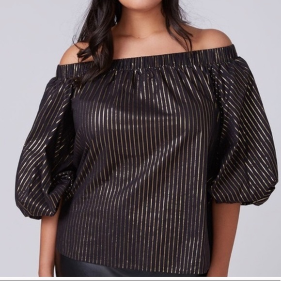 Lane Bryant Tops - Lane Bryant Off Shoulder Black/Gold Shirt NWT